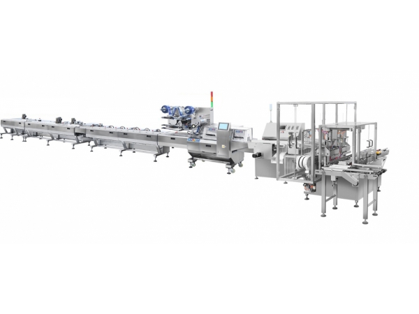 Flow pack Wrapping Machine Line including automatic feeder, Cartoning Machine